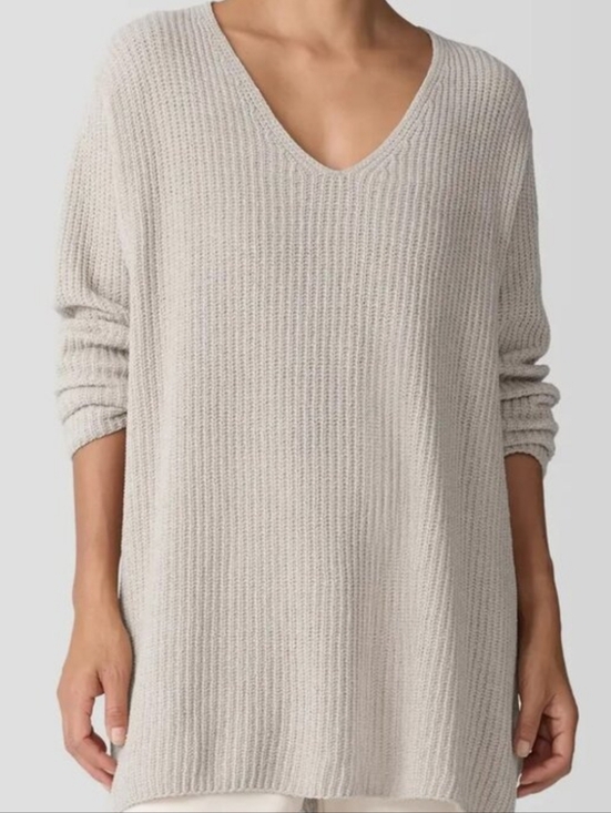 Eileen Fisher Sweaters - NWT Eileen Fisher 100% organic cotton chenille v neck top sweater Almond new! S